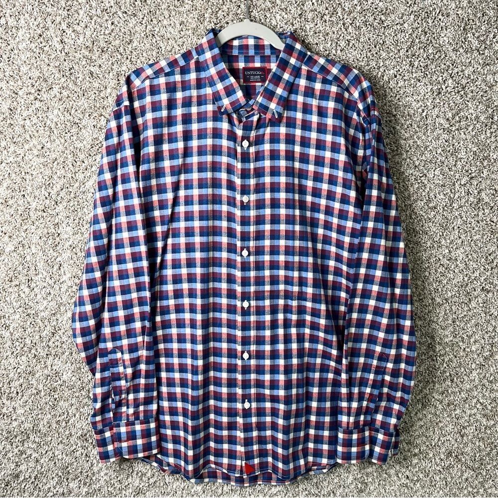 UNTUCKit Shirt Men's XXL Blue, Red &‎ White Plaid Long Sleeve Button Down